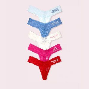 Victoria's Secret PINK x LoveShackFancy Holiday Notes 5-Pack Thong Panties